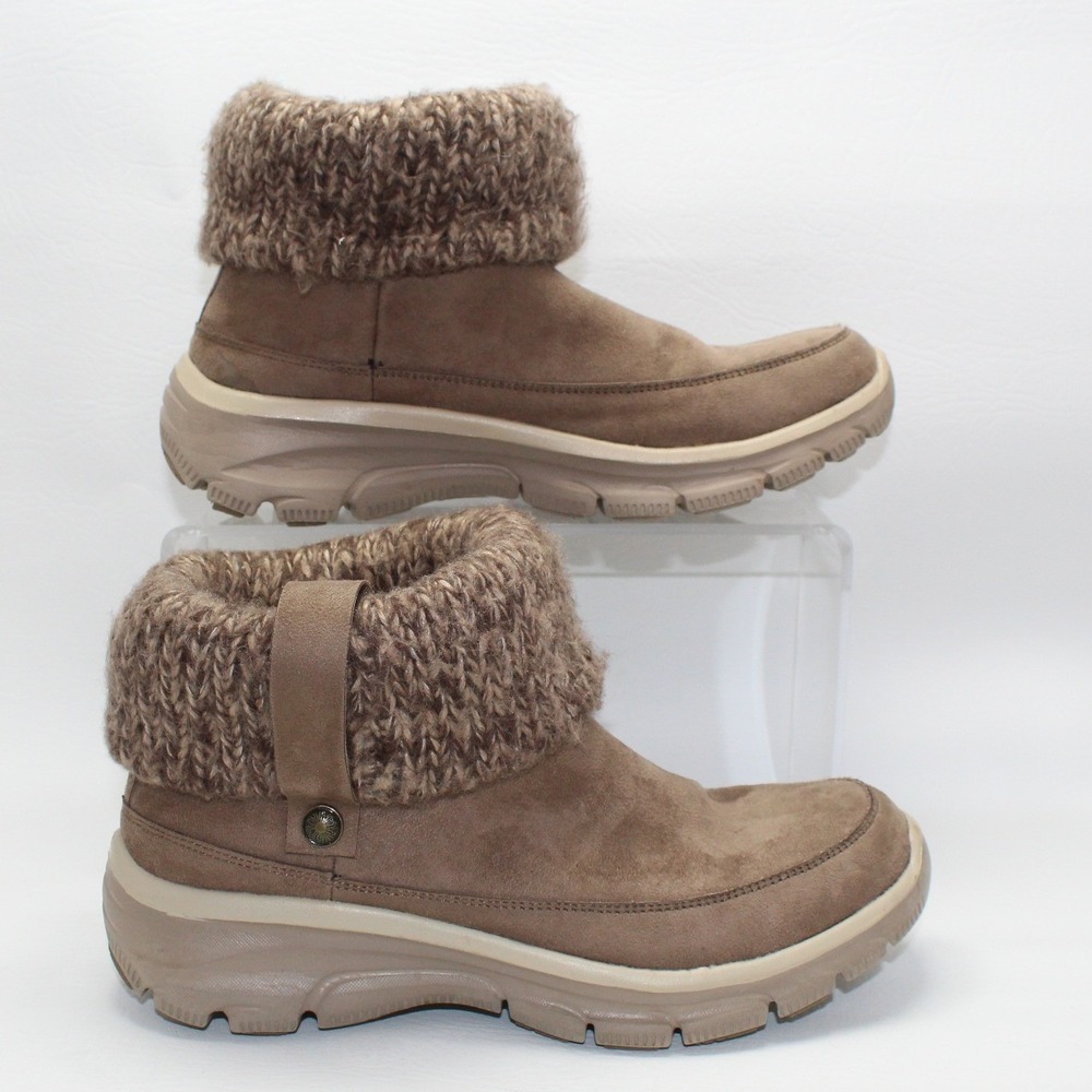 Skechers Relaxed Fit 49539 Taupe Knit Collar Memory Foam Ankle Boots Womens 6